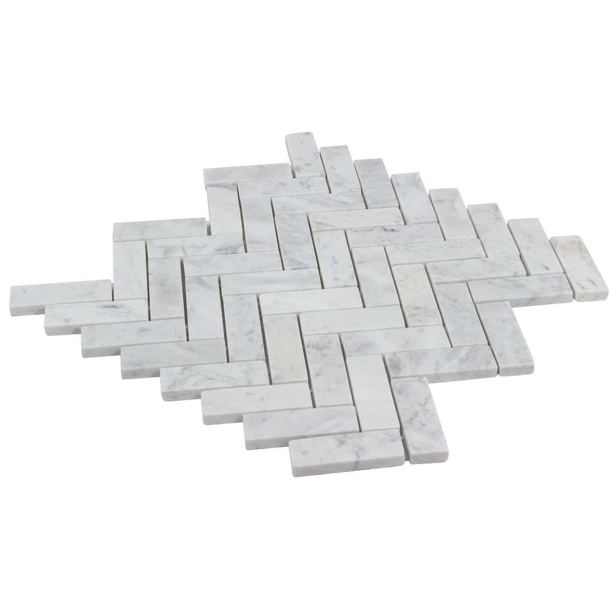 1x3 Gray Carrara Marble Herringbone Mosaic Tile MTO0479