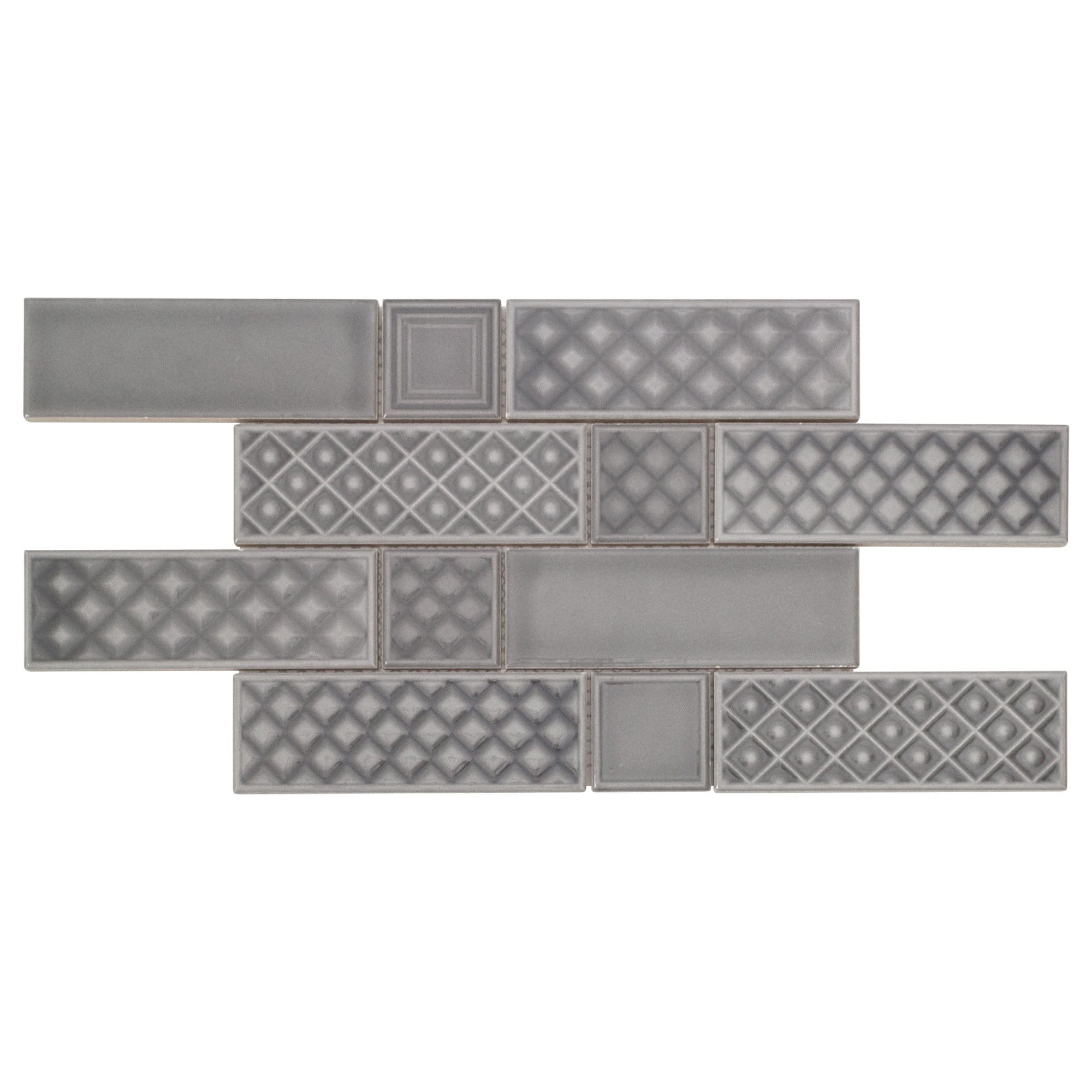 Image of MTO0668 Modern Gray Linear Textured Glossy Ceramic Mosaic Tile