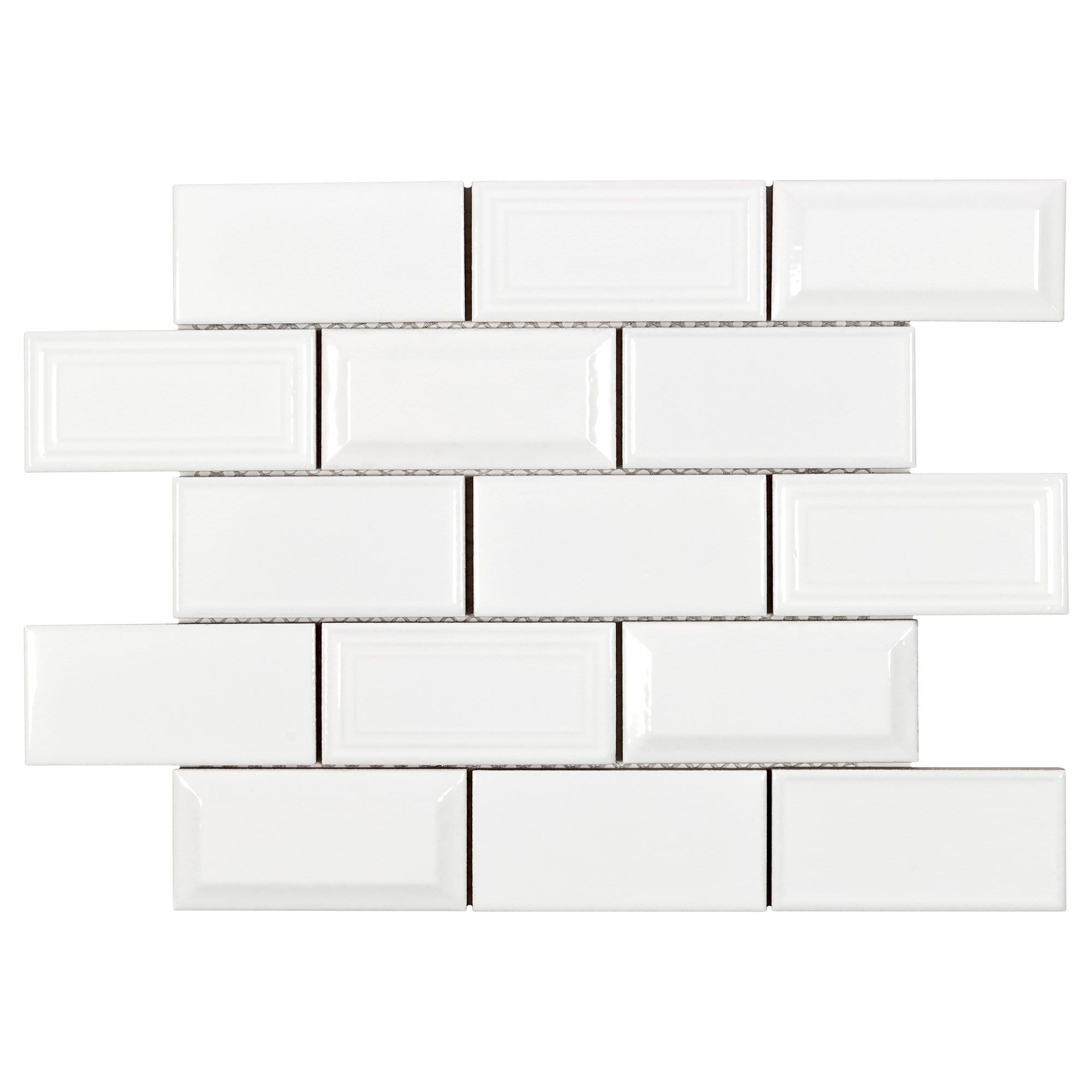Image of MTO0674 Modern 2X4 White Beveled Linear Glossy Ceramic Mosaic Tile