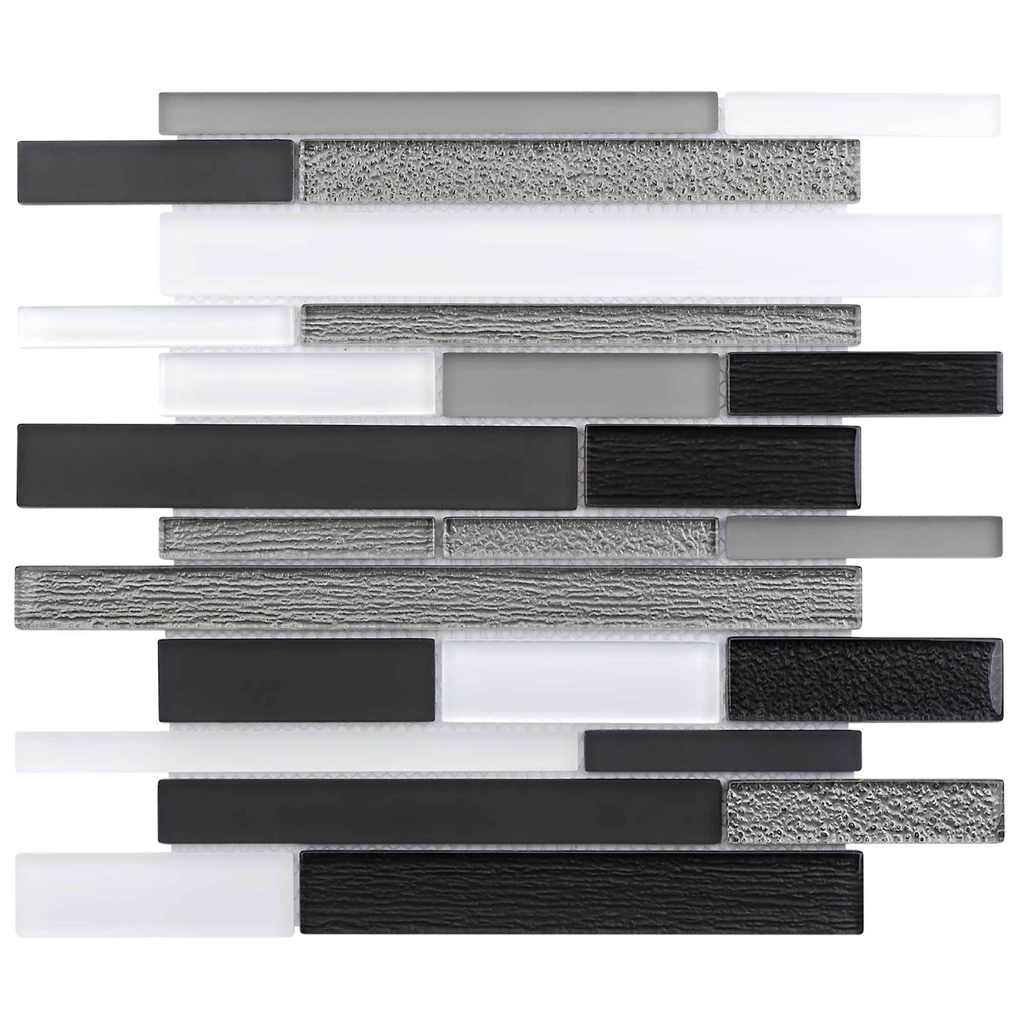 Linear Silver Black Gray White Glass Mosaic Tile