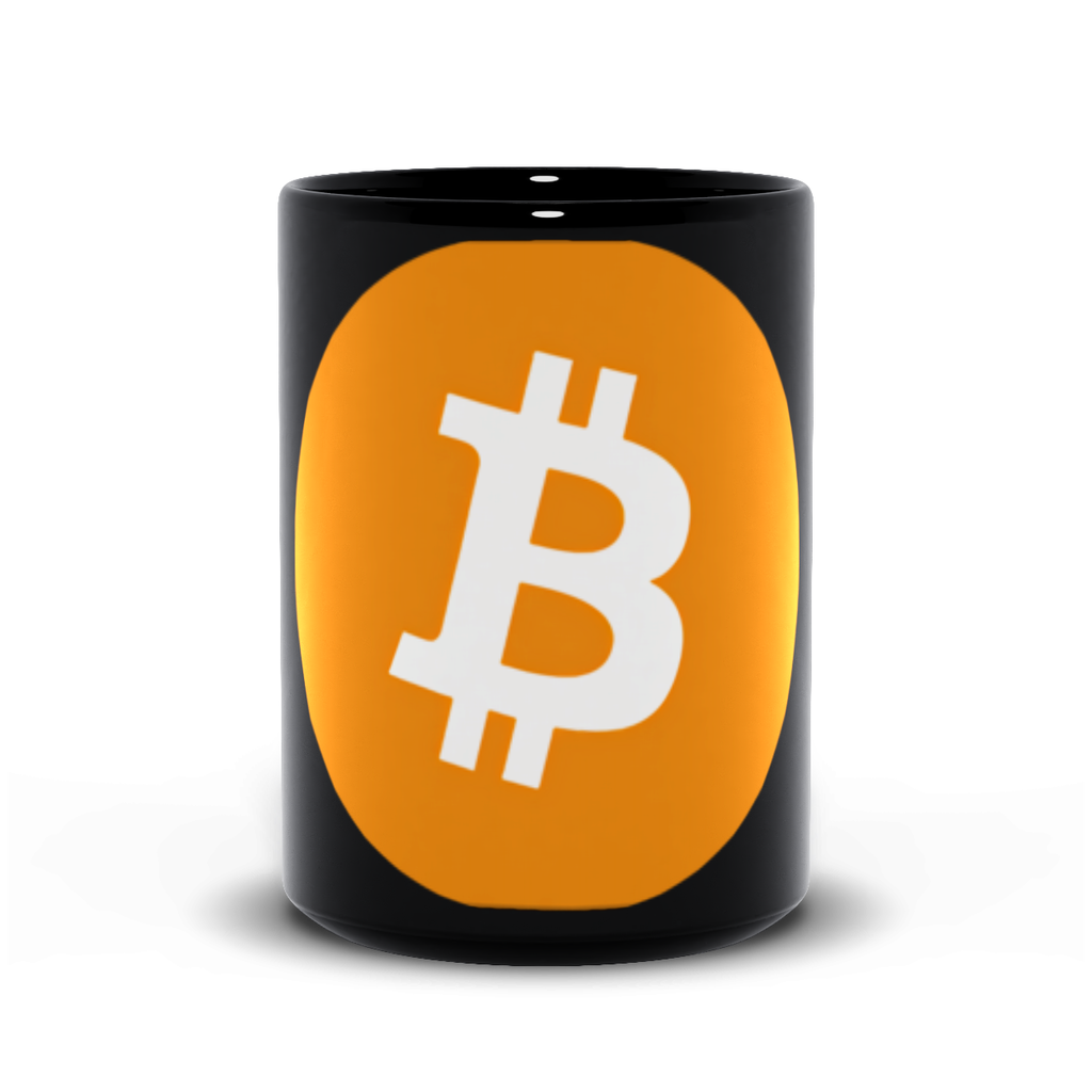 Bitcoin Coffee Mug Black Mug And Handle With Orange Btc Logo