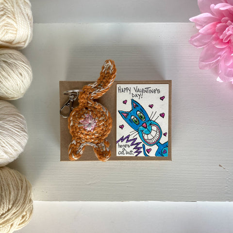 orange cat butt keychain with collectible aceo Valentine's Day card