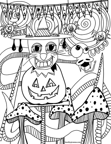 Happy Halloween coloring page from Knot By Gran'ma