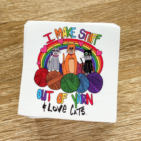 Colorful I make stuff out of yarn and love cats square sticker