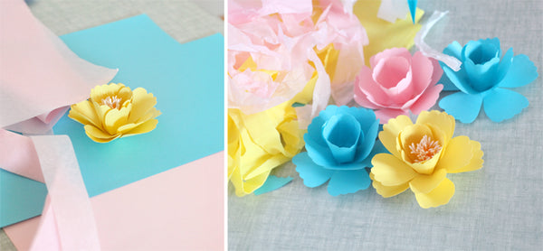 Pink and yellow paper flowers - Adeline Klam