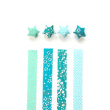 kit de 24 étoiles en papier japonais et origami dans les tons bleu turquoise et vert d'eau Adeline Klam de la gamme « Acapulco »