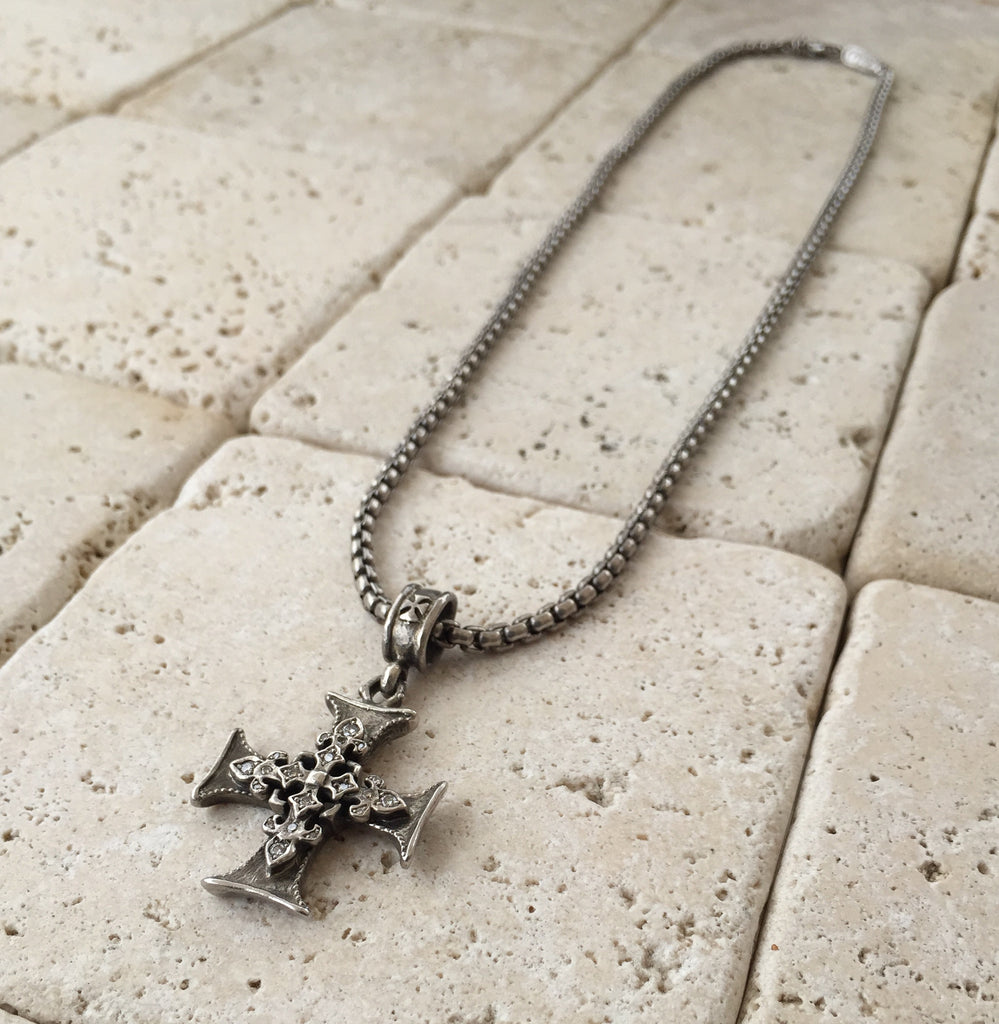 Sterling Silver triple cross with diamonds – Roman Paul Jewelry Design