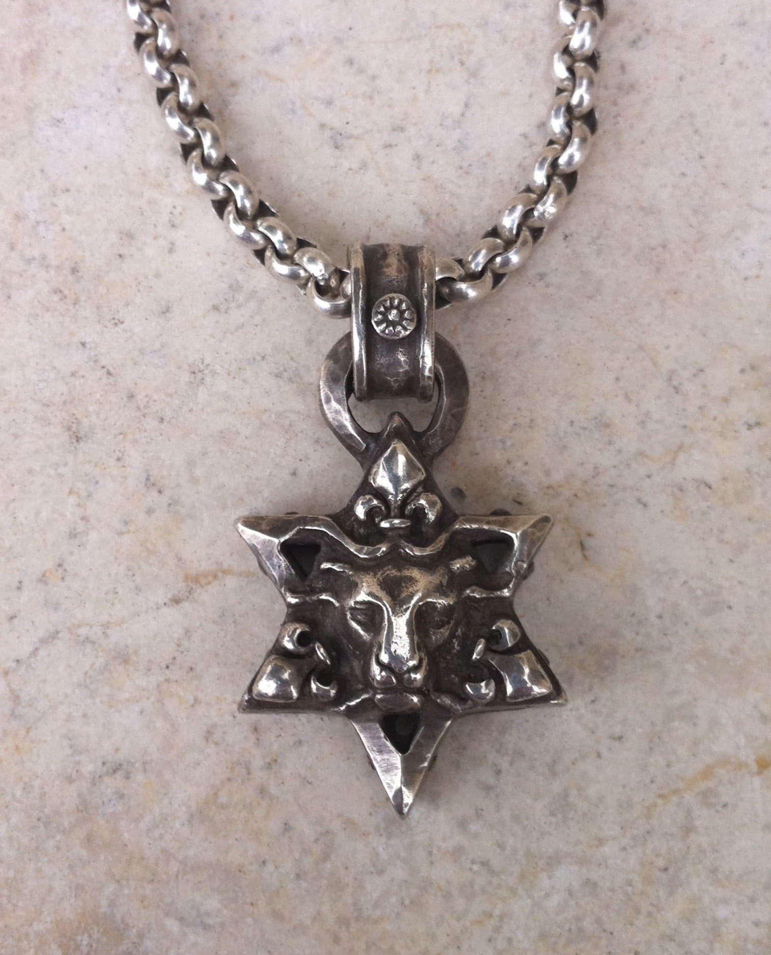 Sterling Silver Star of David Lion Head Necklace - Roman Paul Jewelry Design