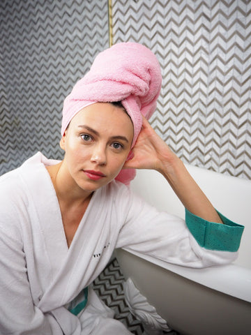 girl wearing bathrobe