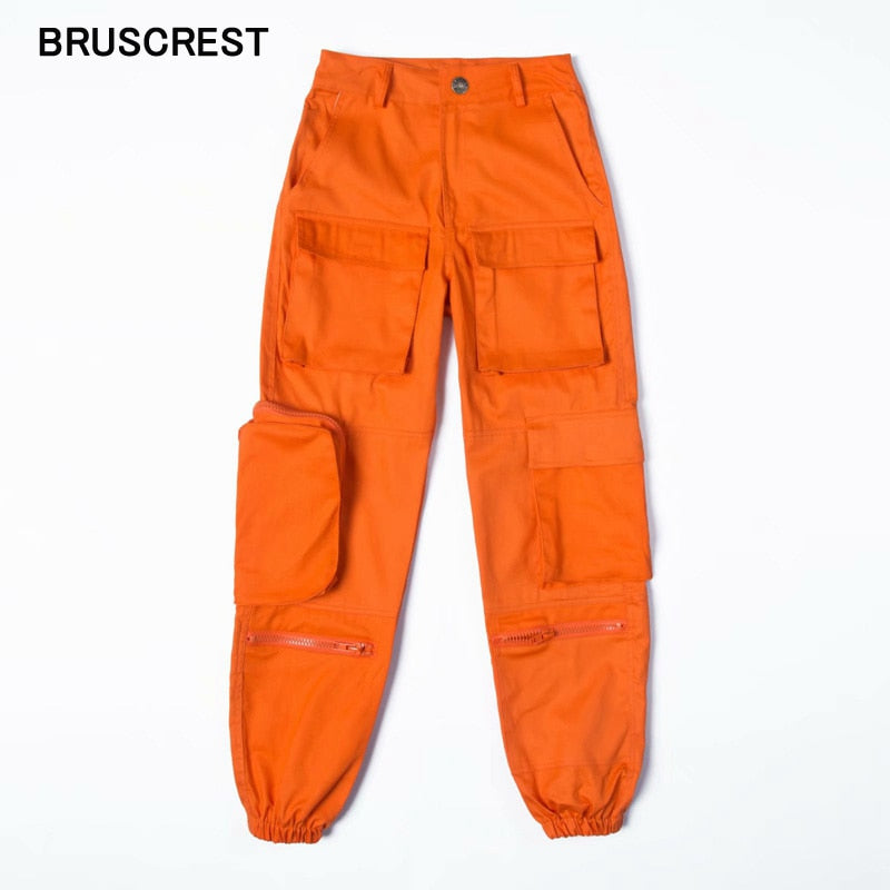 Women Black Orange Blue Cargo Pants Loose Pockets Baggy Trousers Cas Mesoptus
