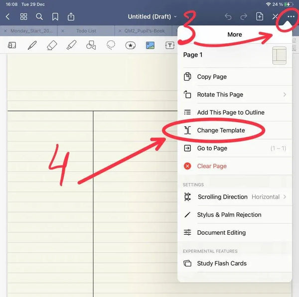 How to chnage the page template in goodnotes
