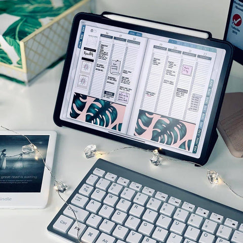 ipad pro 2020 with digital passion planner. Bluetooth keyboard and digital book reader 