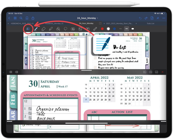 GoodNotes magnifying tool for small writing in digital planner ipadplanner.com