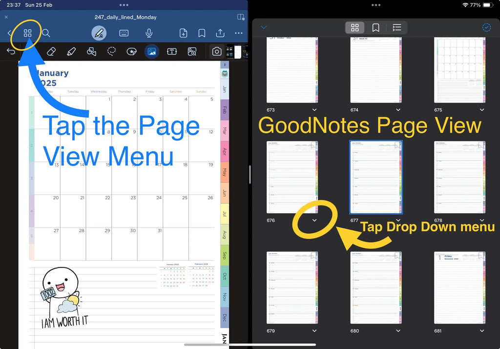 GoodNotes page thumbnail view for Split Screen Viewing