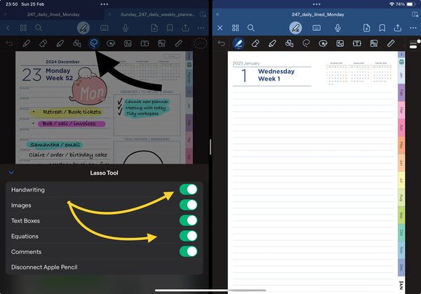 GoodNotes lasso tool menu