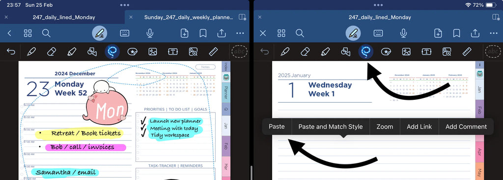 How to copy and paste text from old digital planner to new digital planner