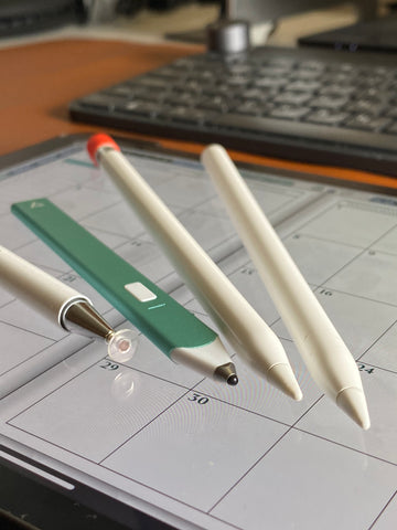 apple pencil 1 and 2, no name china stylus and Adonit snap 2 stylus for digital planning ipadplanner.com