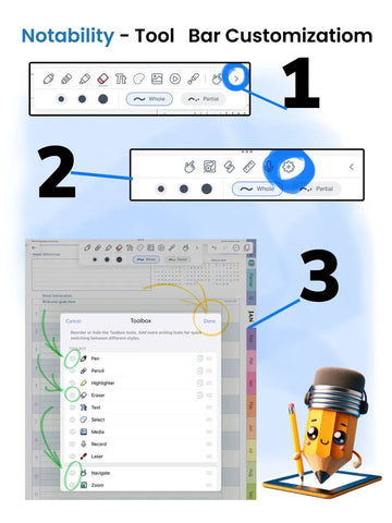 how to customize Notability toolbar
