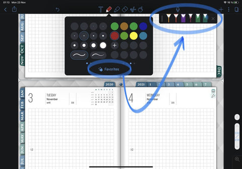 Notability favorite toolbar for save different pencil and highlighter settings