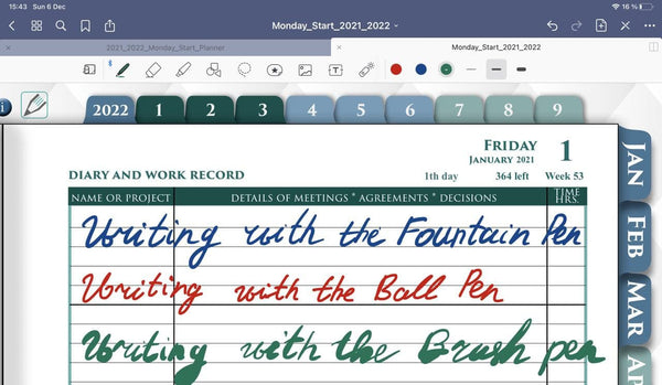 GoodNotes Ball Pen, Fountain Pen, Brush Pen handwriting template ipadplanner.com