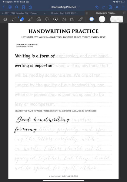 Handwriting Practice goodnotes page template for neat writing in ipad ipadplanner.com