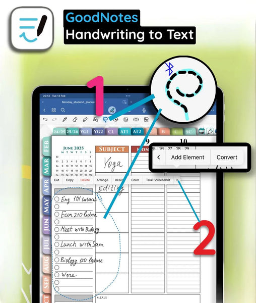 GoodNotes lasso tool using for convert handwritong to text