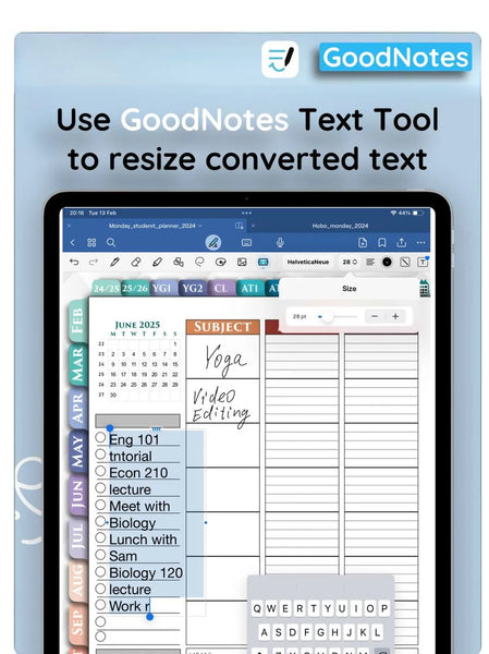 GoodNotes Text Tool for type text and chnage the text