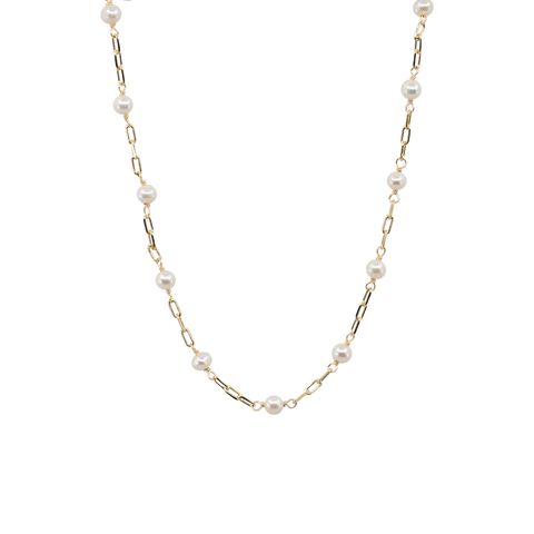 Brigett - Gold-Tone Petite Paperclip Freshwater Pearl Necklace