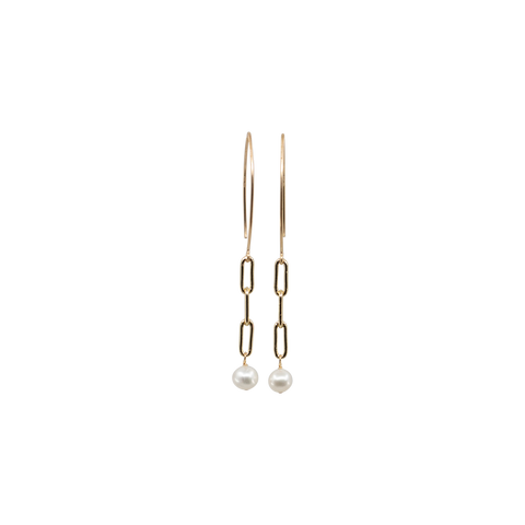 Camelia - Gold-Tone Petite Paperclip Freshwater Pearl Dangle Earrings