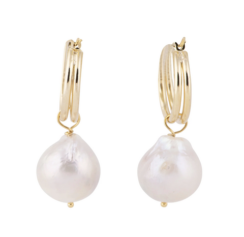 Hydra - Gold-Tone Freshwater Pearl Baroque Hoop Earrings