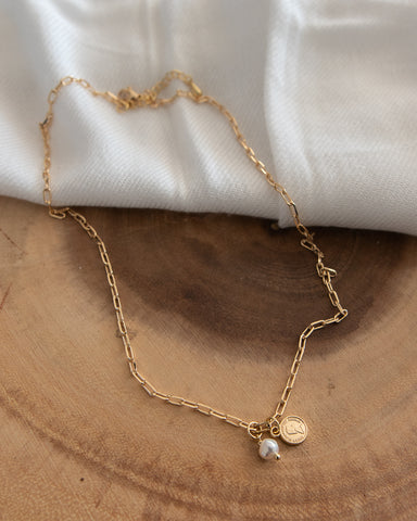 Malia - Gold-Tone Petite Paperclip and Freshwater Pearl Necklace
