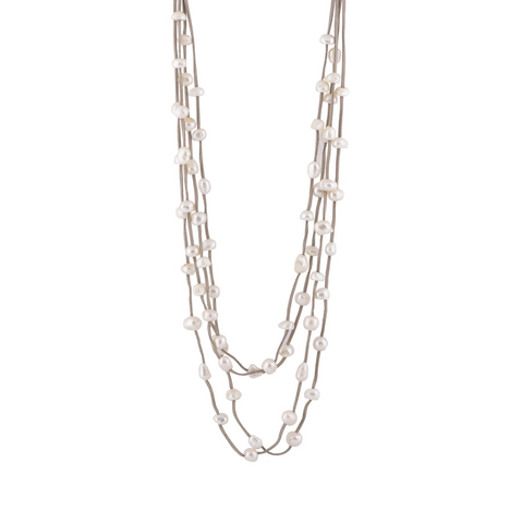 Julie - Long Multi-Strand Suede Freshwater Pearl Necklace