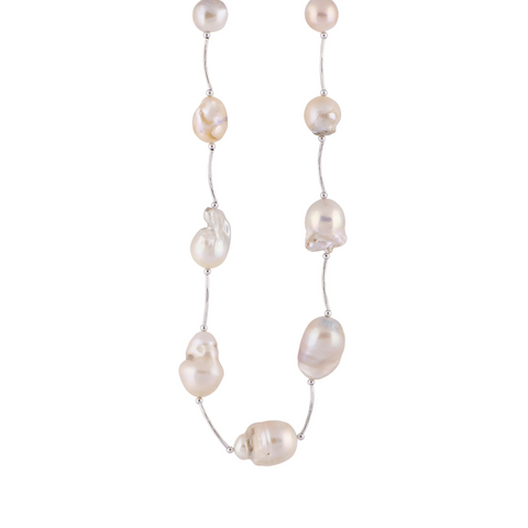 Nahir - Silver-Tone Freshwater Pearl Baroque Necklace