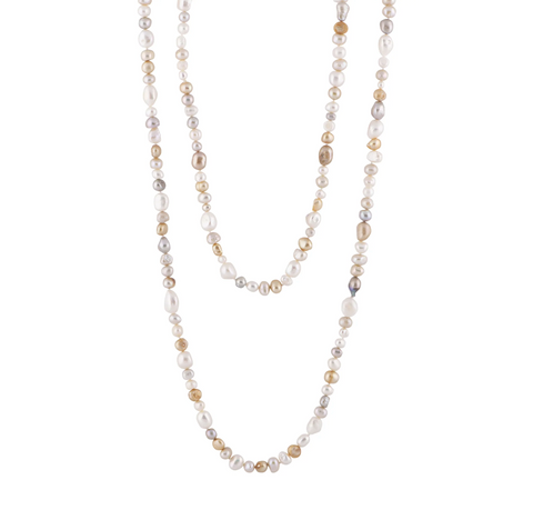 Allison - Long Freshwater Pearl White Necklace