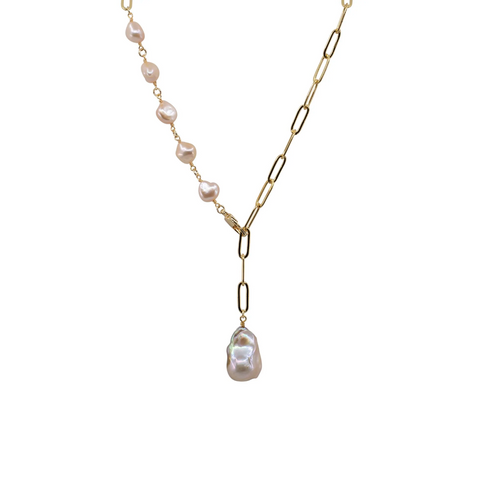 Amanda - Gold-Tone Paperclip and Freshwater Pearl Necklace