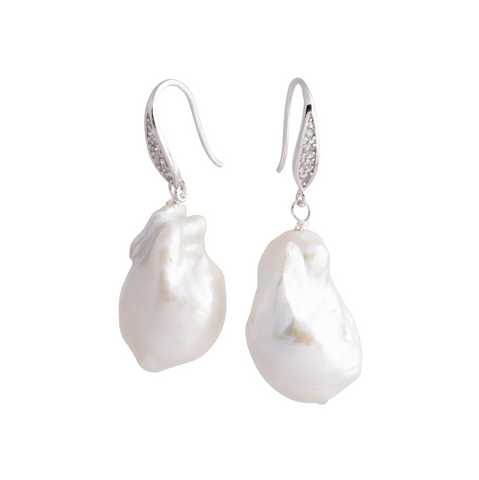 Amosa - Silver-Tone Freshwater Pearl Baroque Drop Earrings