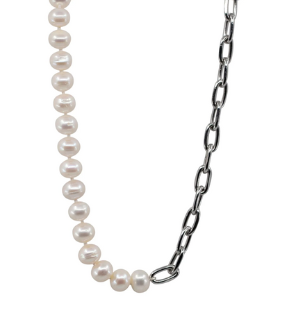 Susan - Gold-Tone and Silver-Tone Paperclip and Freshwater Pearl Necklace