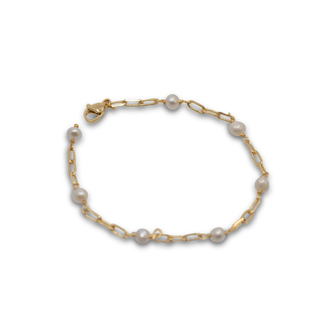 Thames - Gold-Tone Petite Paperclip Freshwater Pearl Bracelet