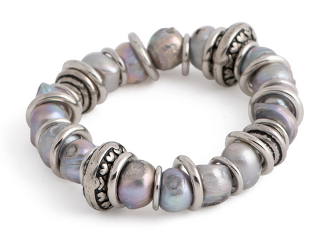 Madeira - Freshwater Pearl Stretch Bracelet with Charms