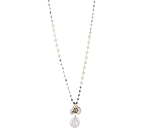 Nicole - Rosary-Styled Chain and Freshwater Pearl Charm Necklace