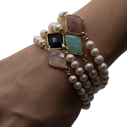 Freshwater Pearl & Knotted Leather Bracelet Kit (Cream pearls) –