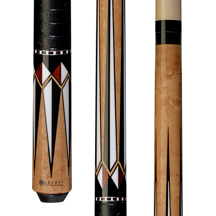 Lucasi Custom Antique Birdseye Pool Cue w/ Black and Bone Inlays by Cue & Case