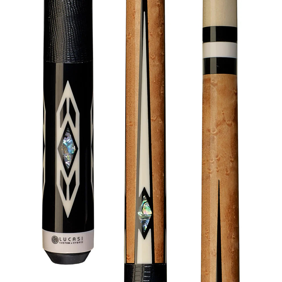 Lucasi Custom Antique Maple Pool Cue w/ Black Embossed Leather Wrap by Cue & Case
