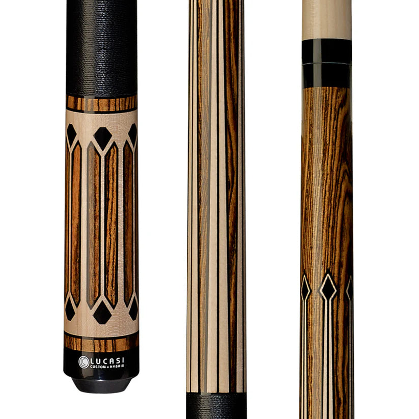 Lucasi LZC35 Custom Exotic Bocote and Curly Maple Pool Cue w/ Black Linen Wrap by Cue & Case