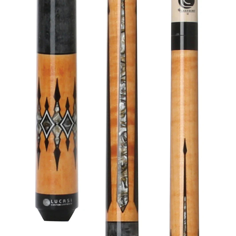 Lucasi Custom Grey Stained Birdseye Pool Cue w/ Gold Pearl Inlays and Wrapless Handle by Cue & Case