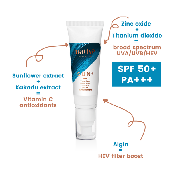 Native Essentials Skincare SUN+ Vitamin C Moisturiser with SPF 50+ PA+++