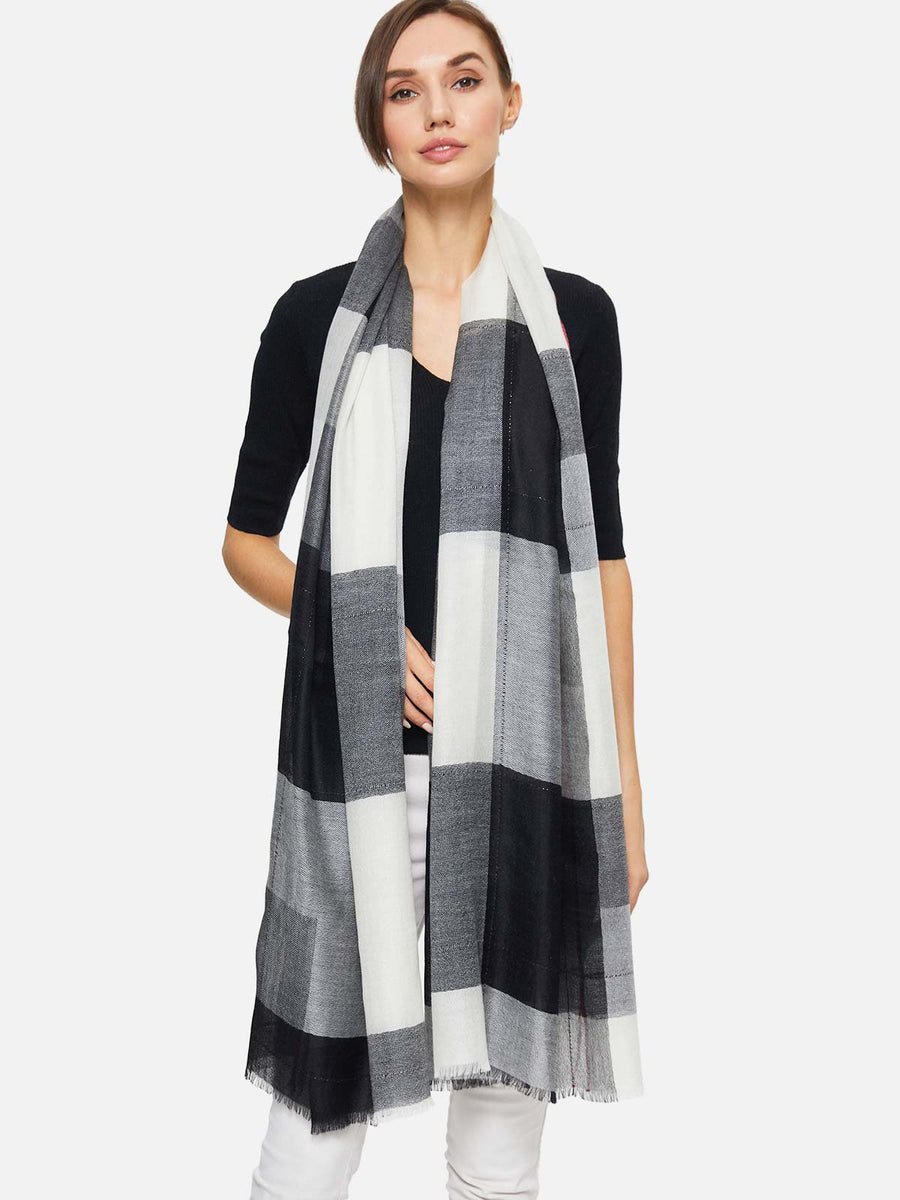 Featherlight Gray White Cashmere Scarf