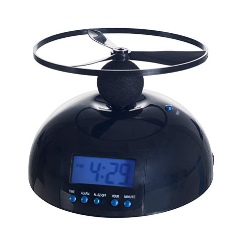 black flying alarm clock