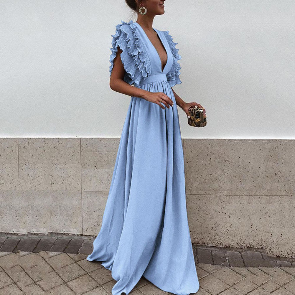 v neck backless maxi dress