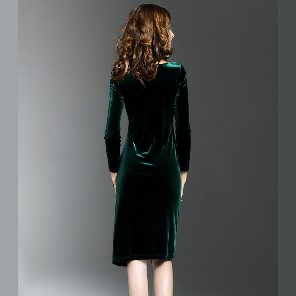 womens green velvet dress